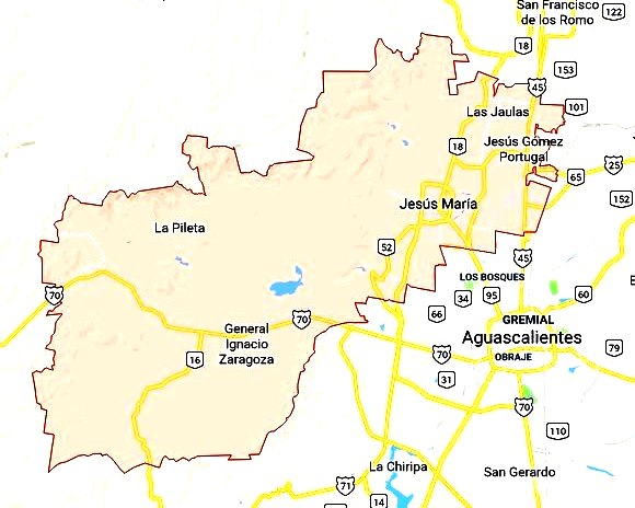 Mapa del municipio de Jesús María, Aguascalientes