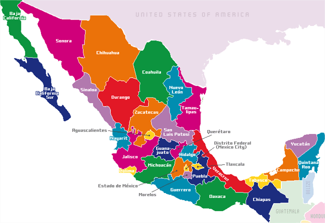 ¿Cuáles son las entidades federativas de la República Mexicana?