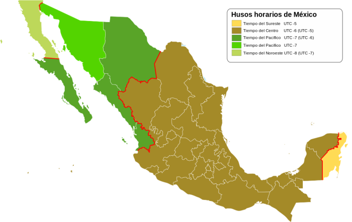 Husos horarios de México