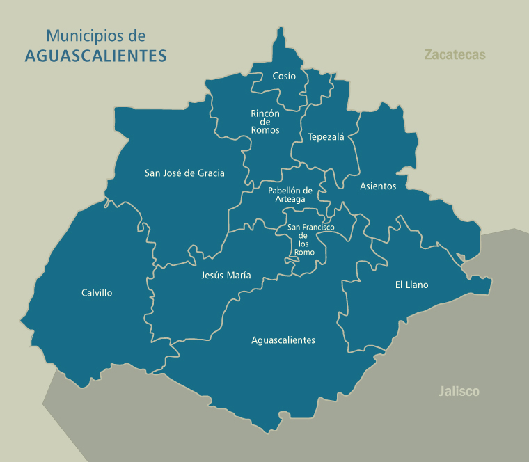 States Map Of Aguascalientes Mexico